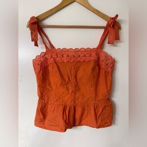 Milk & Honey Orange Lace Button Women's Top